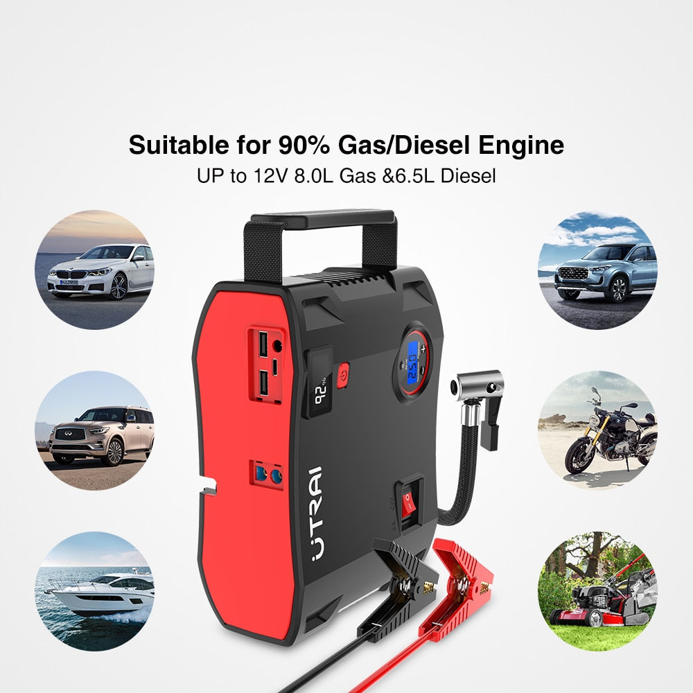 UTRAI Jump Starter 4 in 1 Pump Air Compressor 2000A 24000mAh Power Bank 12V Digital Tire Inflator 150PSI Emergency Battery Boost