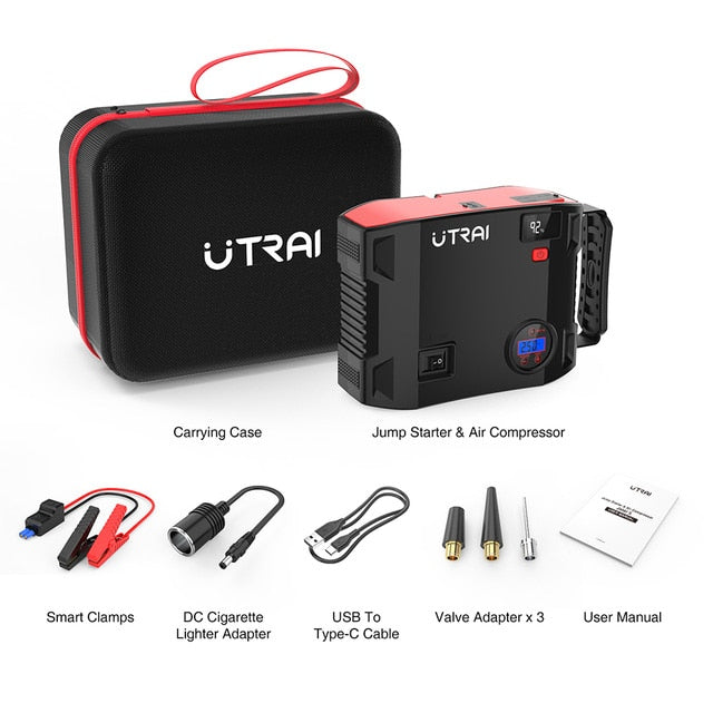 UTRAI Jump Starter 4 in 1 Pump Air Compressor 2000A 24000mAh Power Bank 12V Digital Tire Inflator 150PSI Emergency Battery Boost