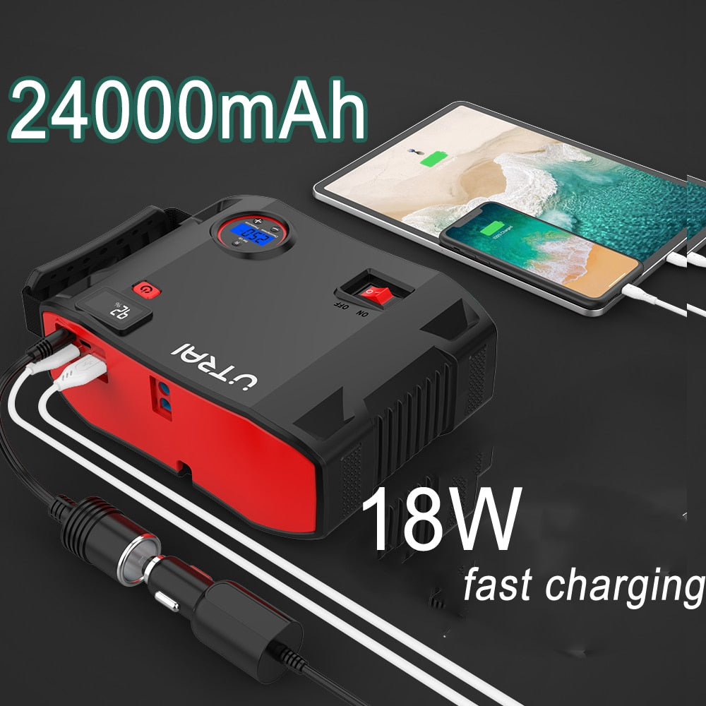 UTRAI Jump Starter 4 in 1 Pump Air Compressor 2000A 24000mAh Power Bank 12V Digital Tire Inflator 150PSI Emergency Battery Boost