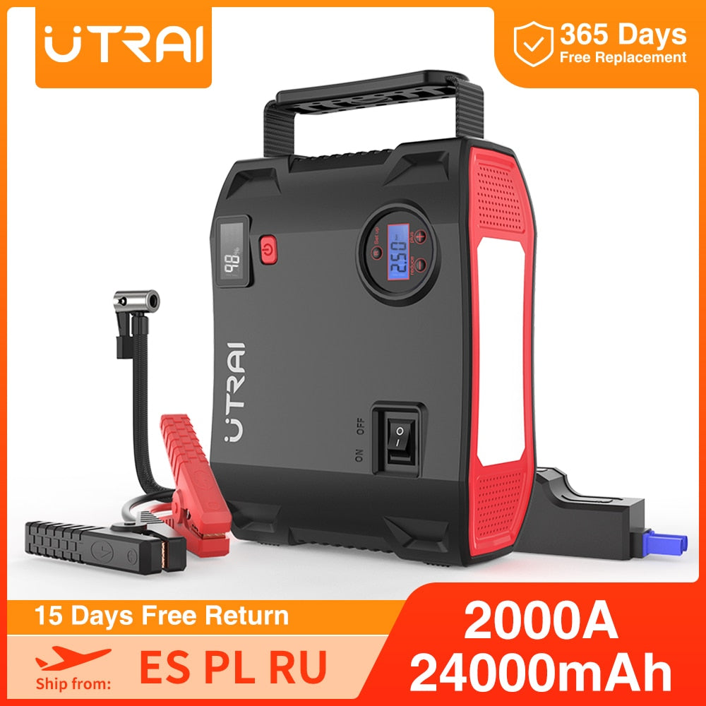 UTRAI Jump Starter 4 in 1 Pump Air Compressor 2000A 24000mAh Power Bank 12V Digital Tire Inflator 150PSI Emergency Battery Boost