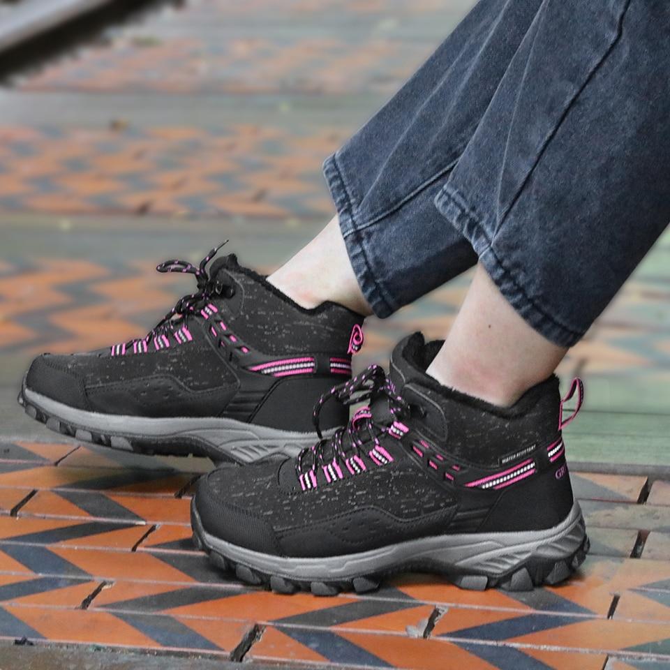 Women Winter Hiking Boots Waterproof Platform Ankle Sports Shoes PU